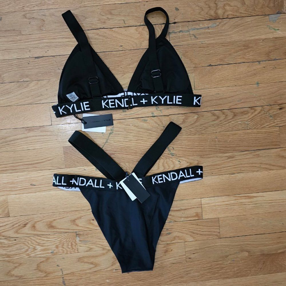 Kendall & Kylie Women's Black Logo Brand Bikini Top bandage logo Bottom Size XL - Picture 7 of 15